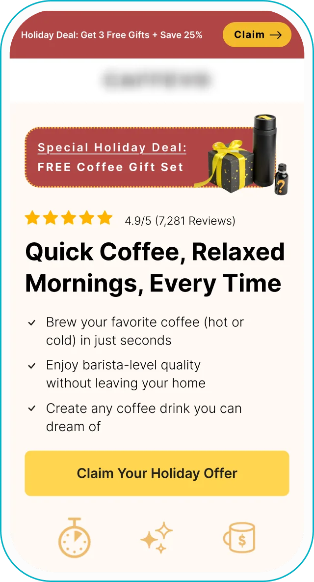 Landing page design: coffee maker holiday offer