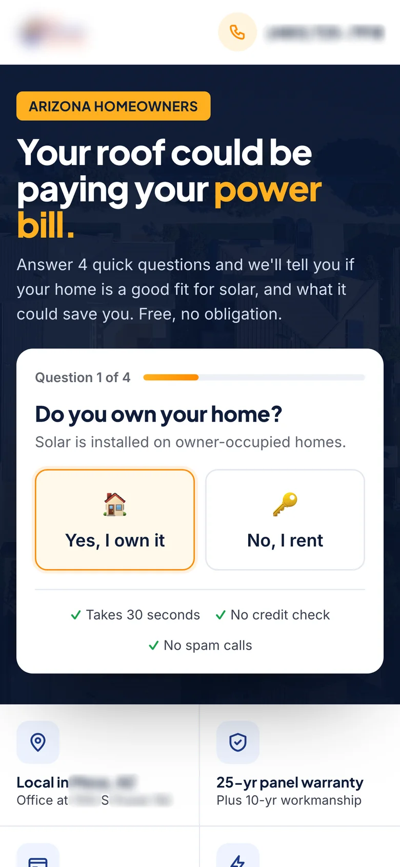 Solar ad and landing page