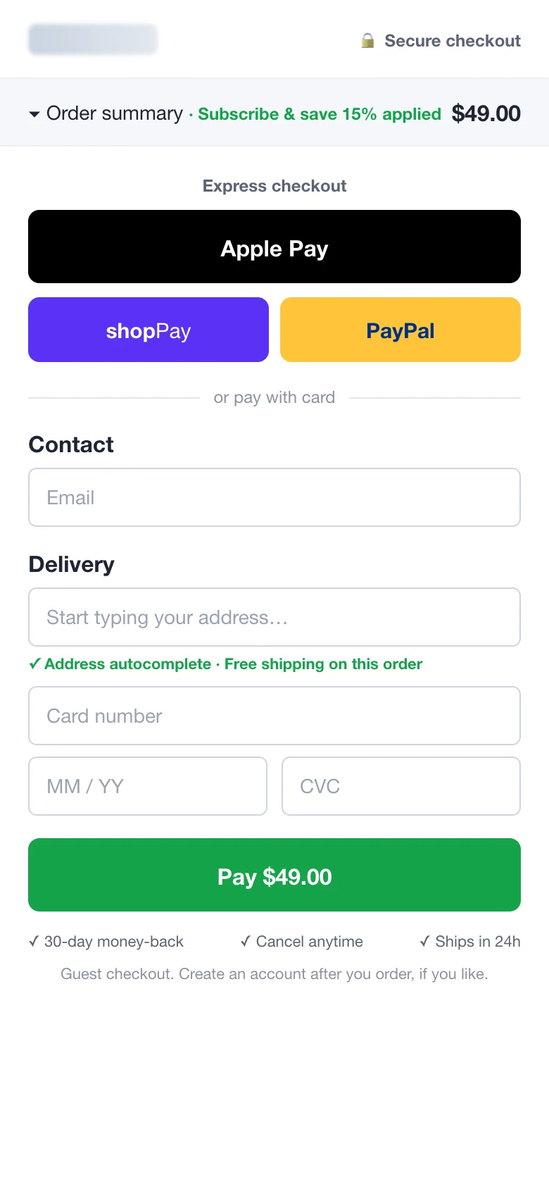 One-page checkout