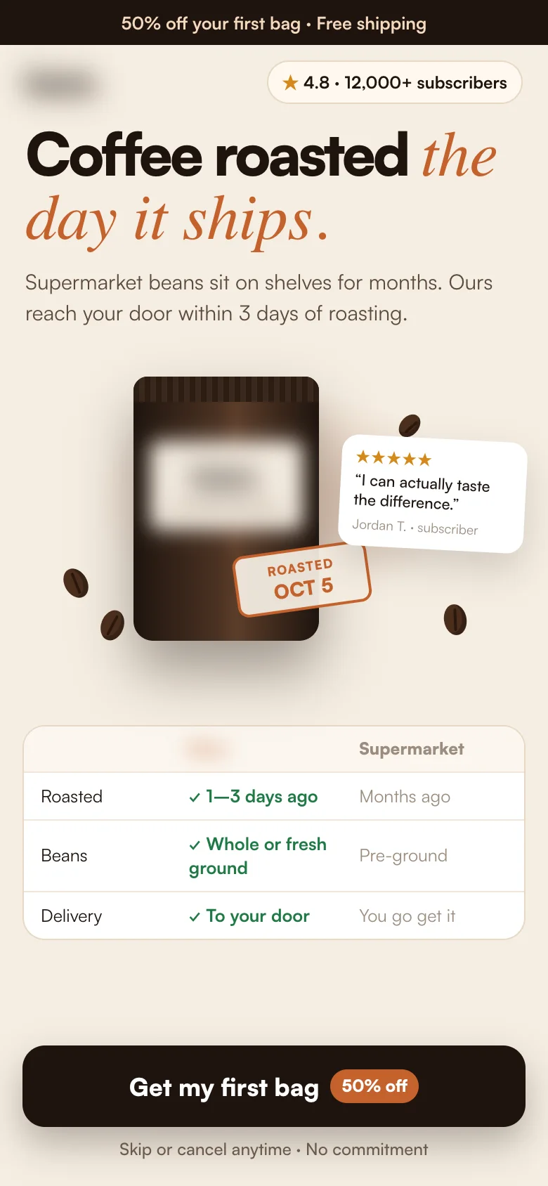 Coffee subscription landing page