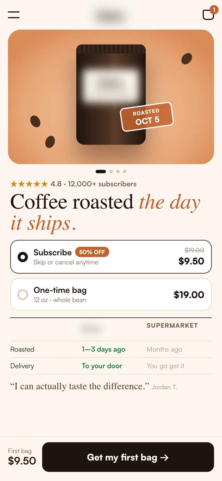 Coffee subscription landing page