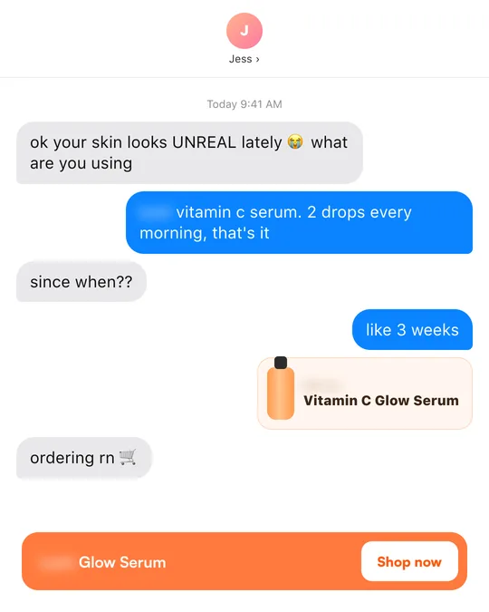 IMessage-style ad for a vitamin C serum brand