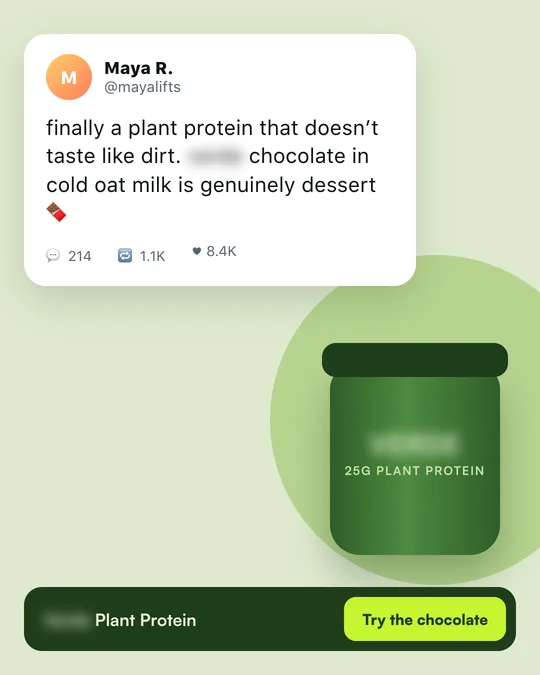 Social post ad for a plant protein brand