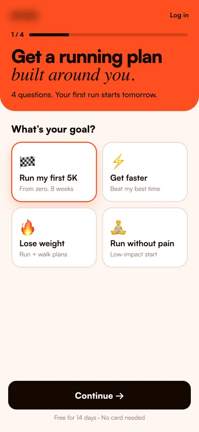 Mobile landing page for a running app brand